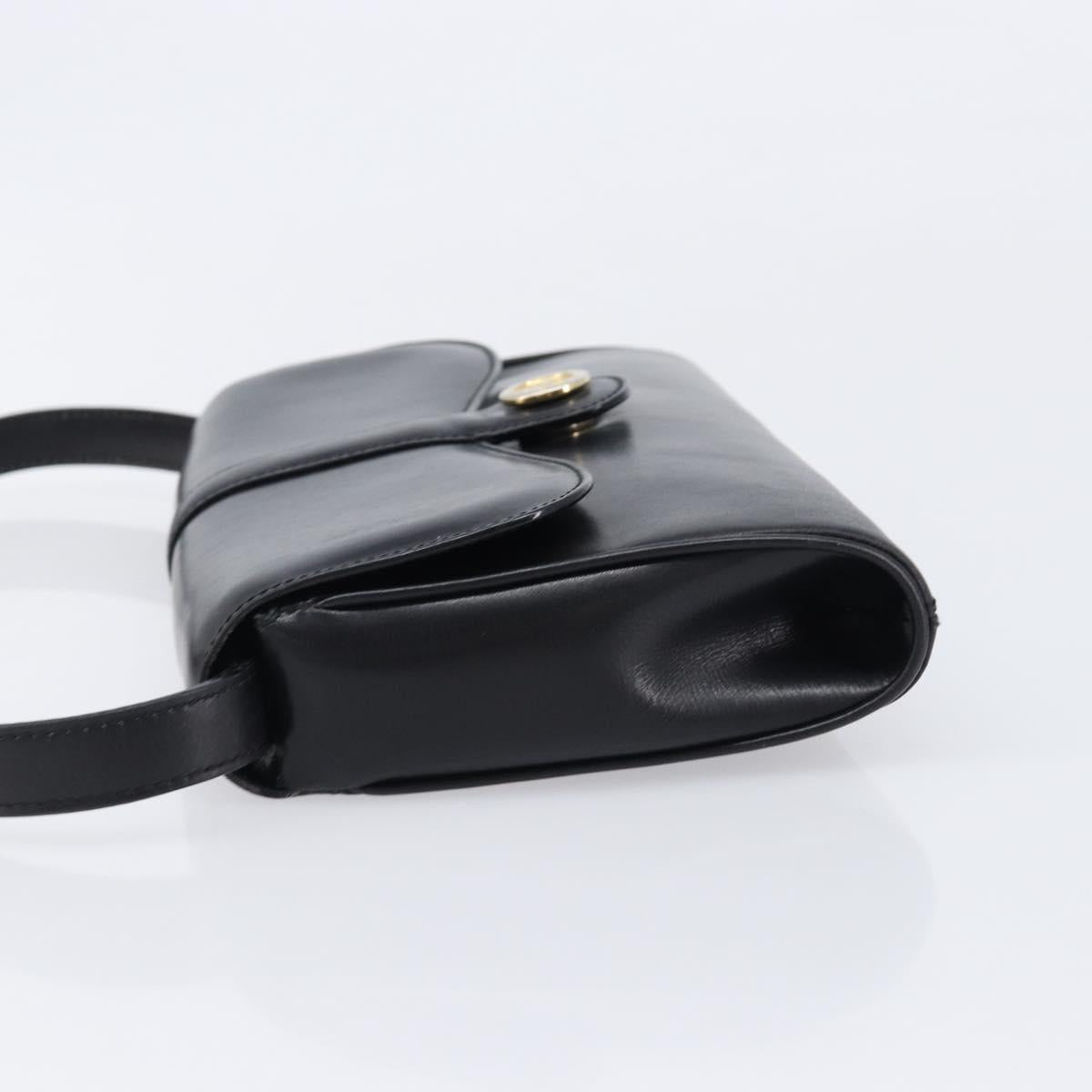 CELINE Shoulder Bag Leather Black Gold Auth 214682