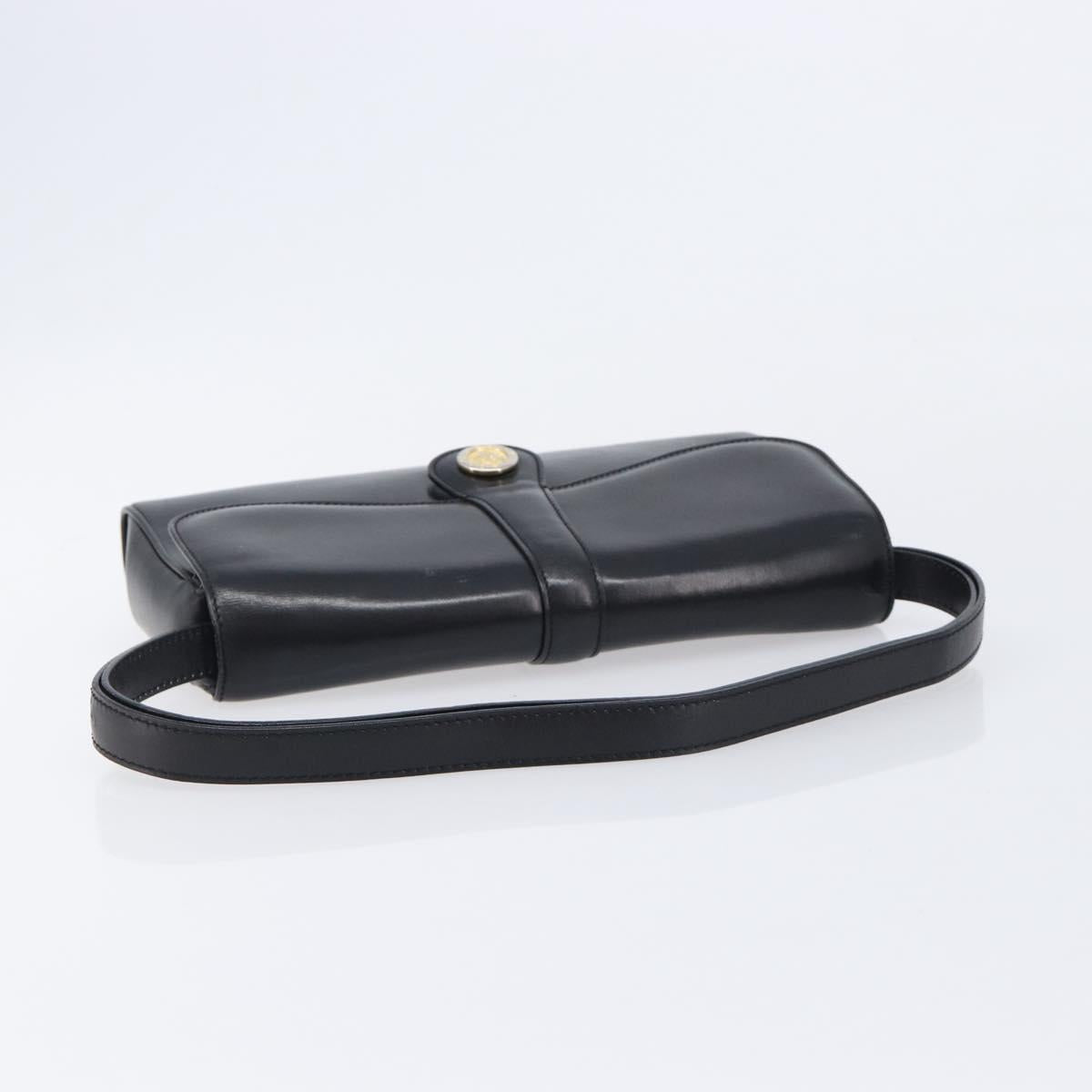 CELINE Shoulder Bag Leather Black Gold Auth 214682