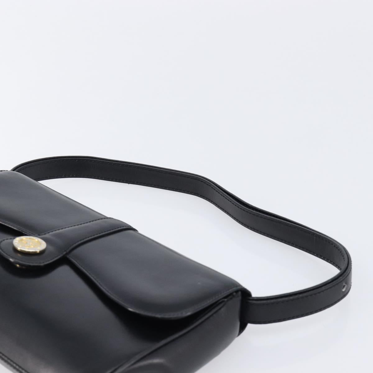 CELINE Shoulder Bag Leather Black Gold Auth 214682