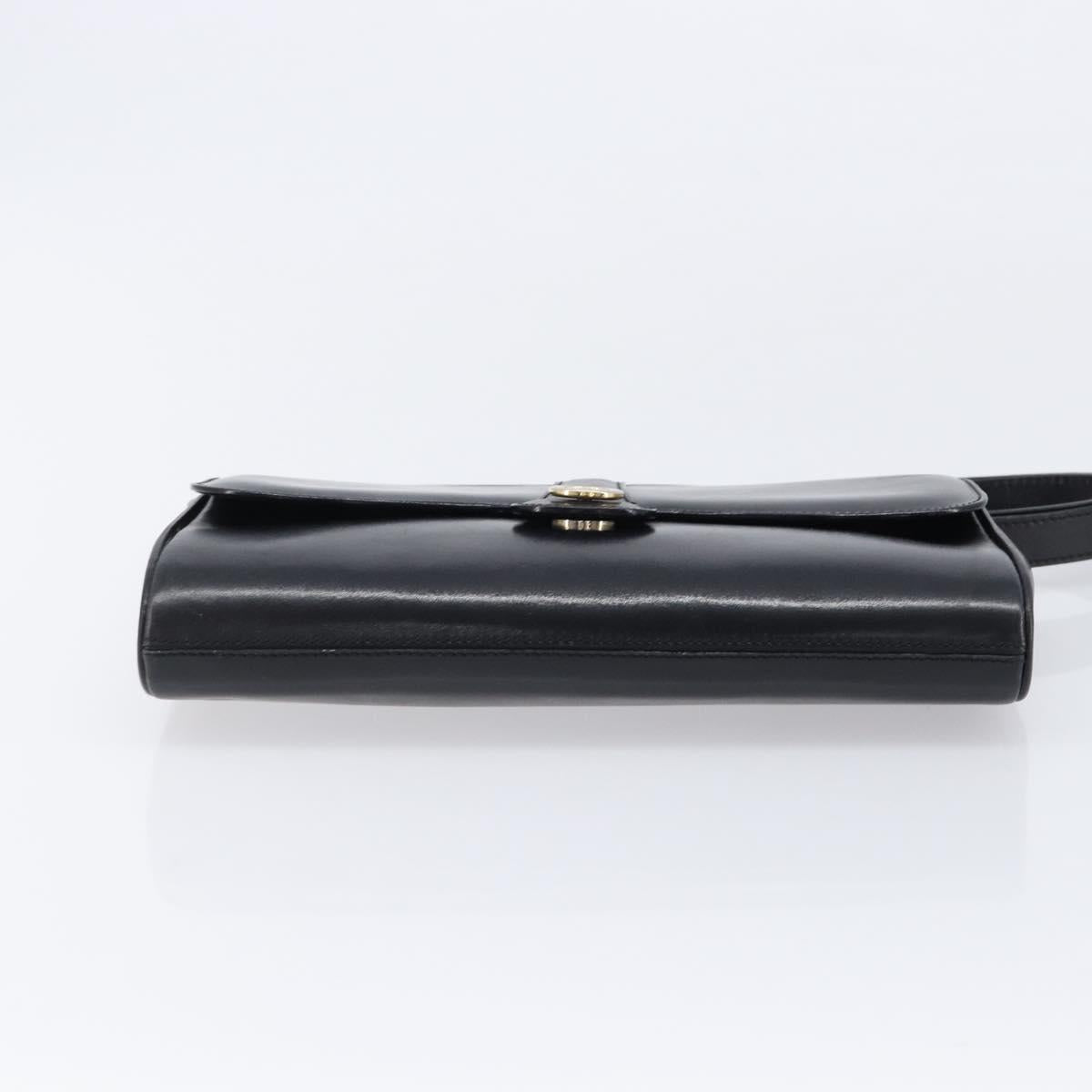 CELINE Shoulder Bag Leather Black Gold Auth 214682