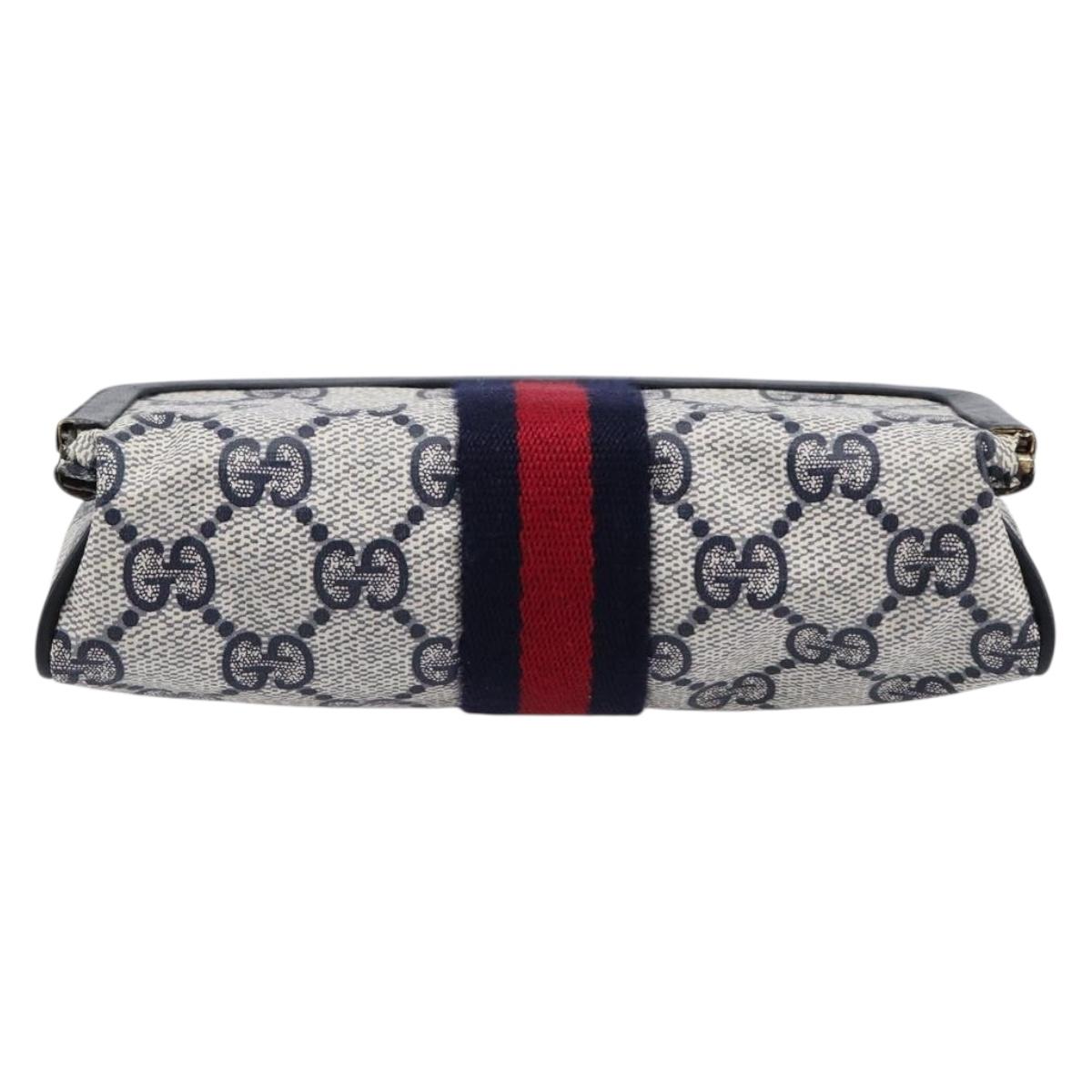 GUCCI GG Supreme Sherry Line Pouch PVC Navy Gold Auth 214690