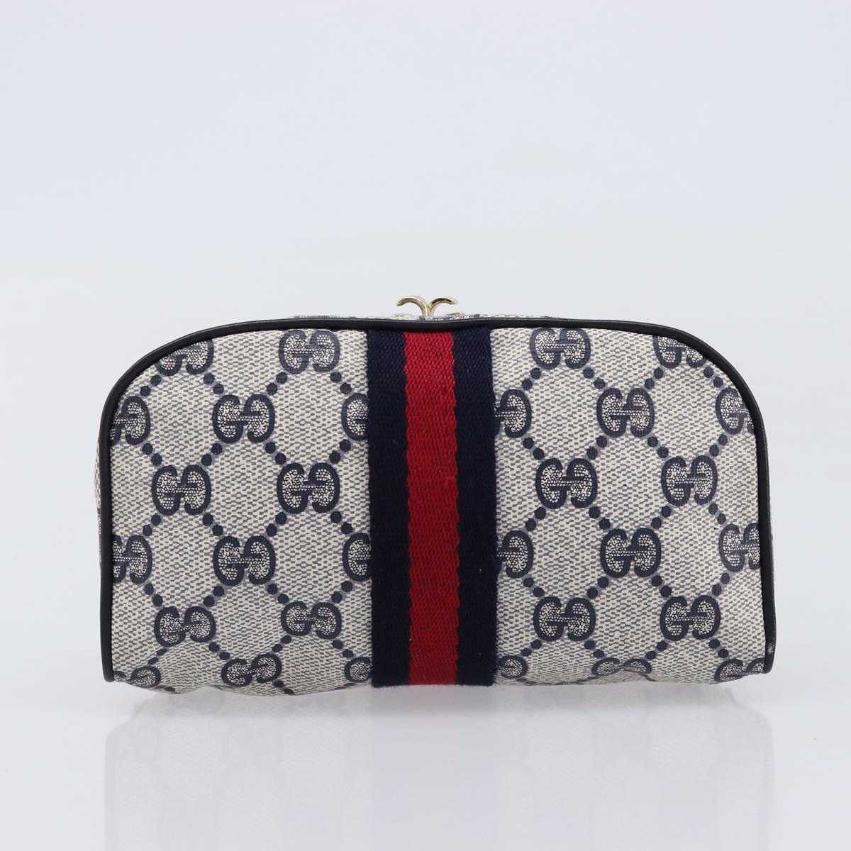 GUCCI GG Supreme Sherry Line Pouch PVC Navy Gold Auth 214690