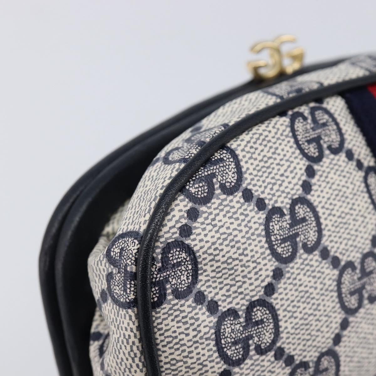 GUCCI GG Supreme Sherry Line Pouch PVC Navy Gold Auth 214690