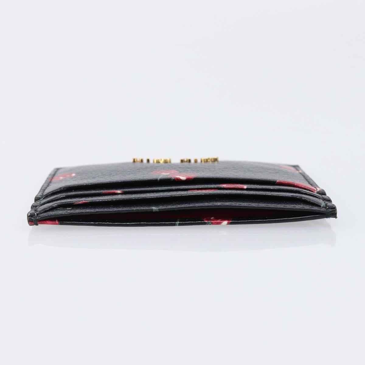 Miu Miu Madras Card Case Leather Black Gold Auth 214698V