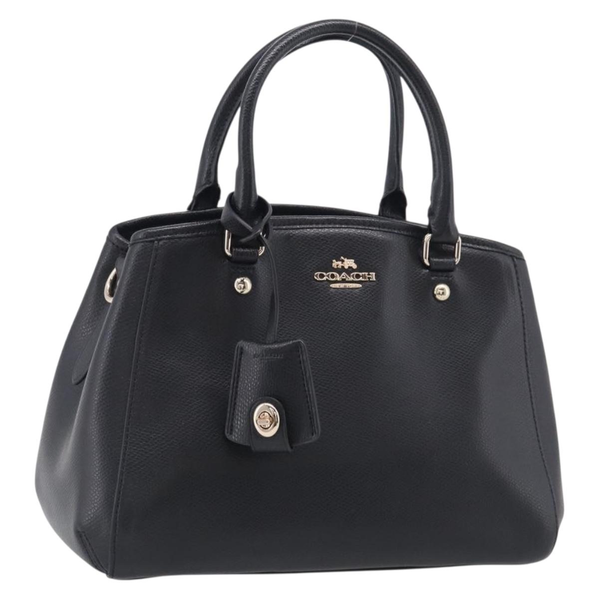 Coach Hand Bag Leather Black Gold Auth 214729A