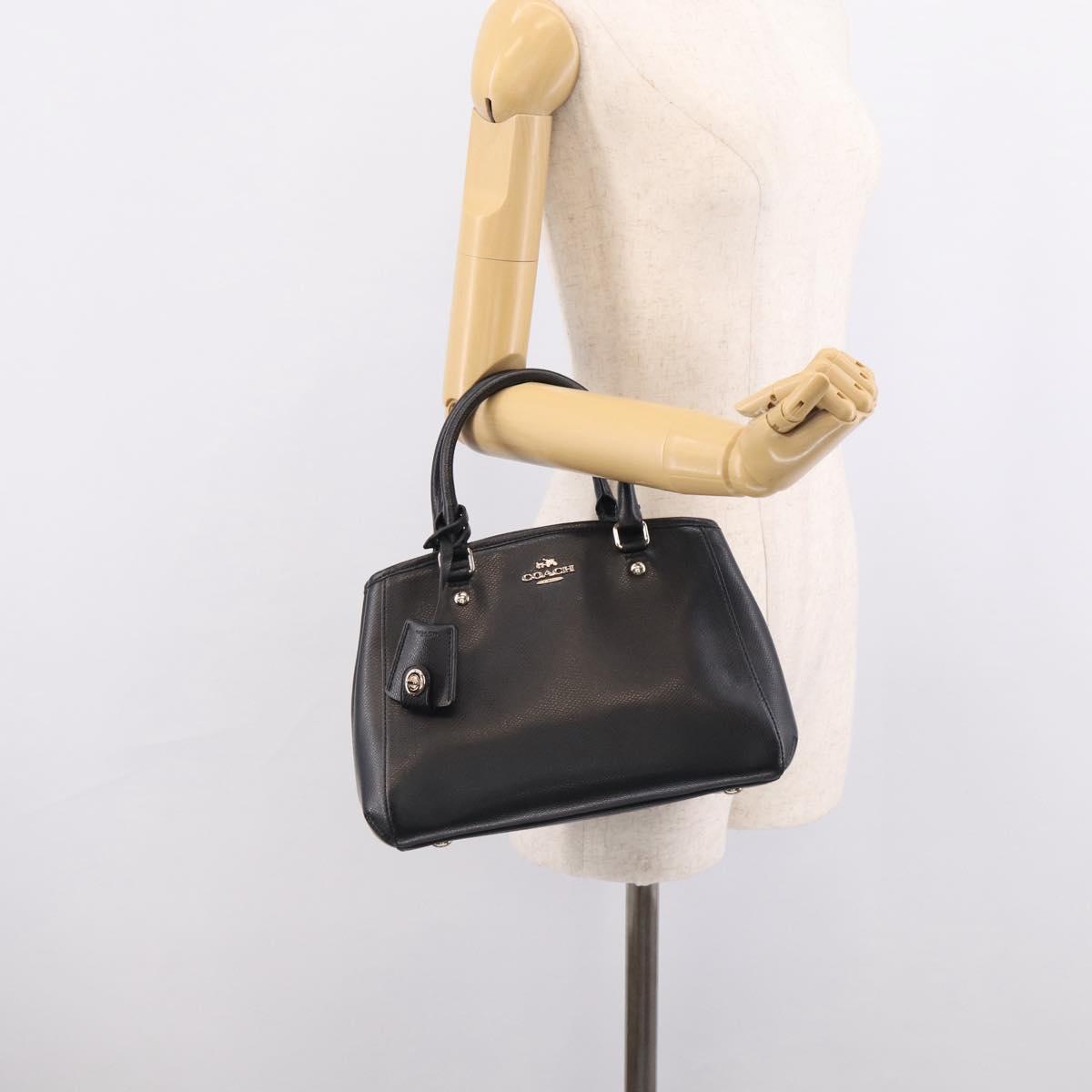 Coach Hand Bag Leather Black Gold Auth 214729A