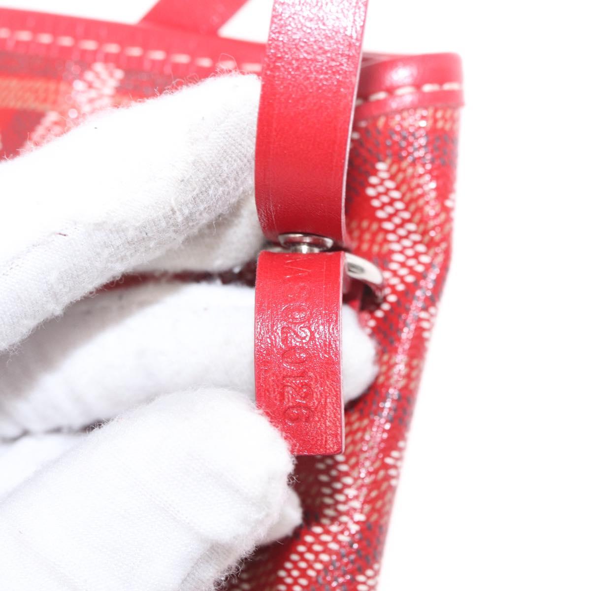 Goyard Herringbone Saint Louis PM Tote Bag PVC Red Silver Auth 214744M