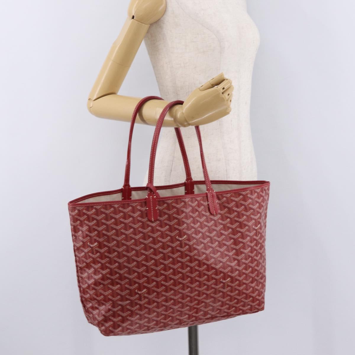 Goyard Herringbone Saint Louis PM Tote Bag PVC Red Silver Auth 214744M