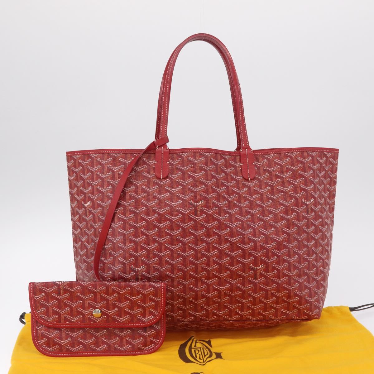 Goyard Herringbone Saint Louis PM Tote Bag PVC Red Silver Auth 214744M