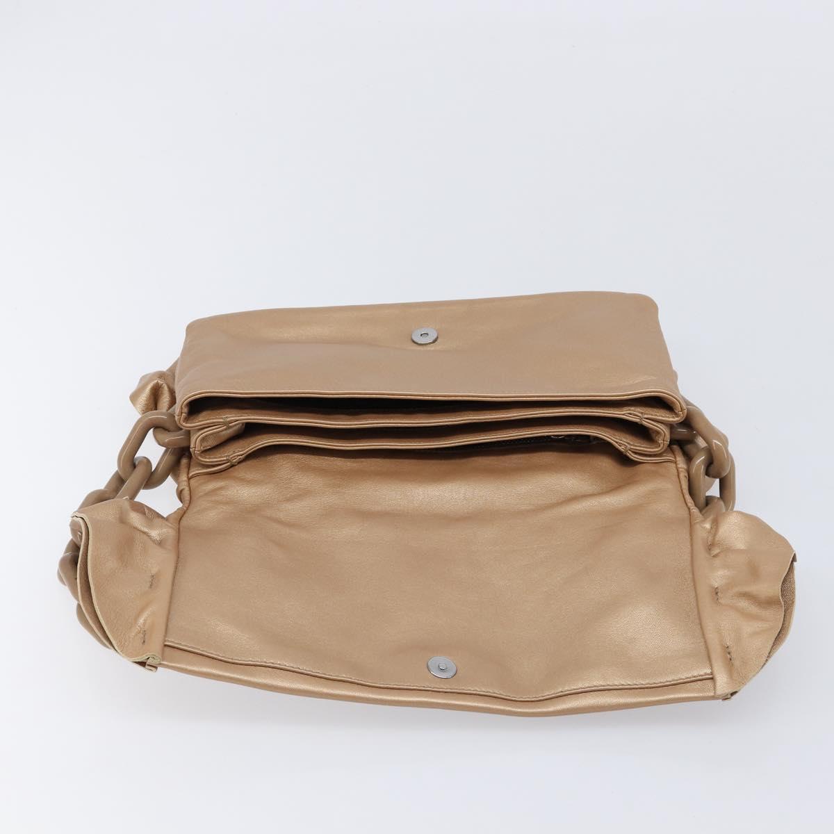 PRADA Chain Shoulder Bag Leather Gold Silver Auth 214757V