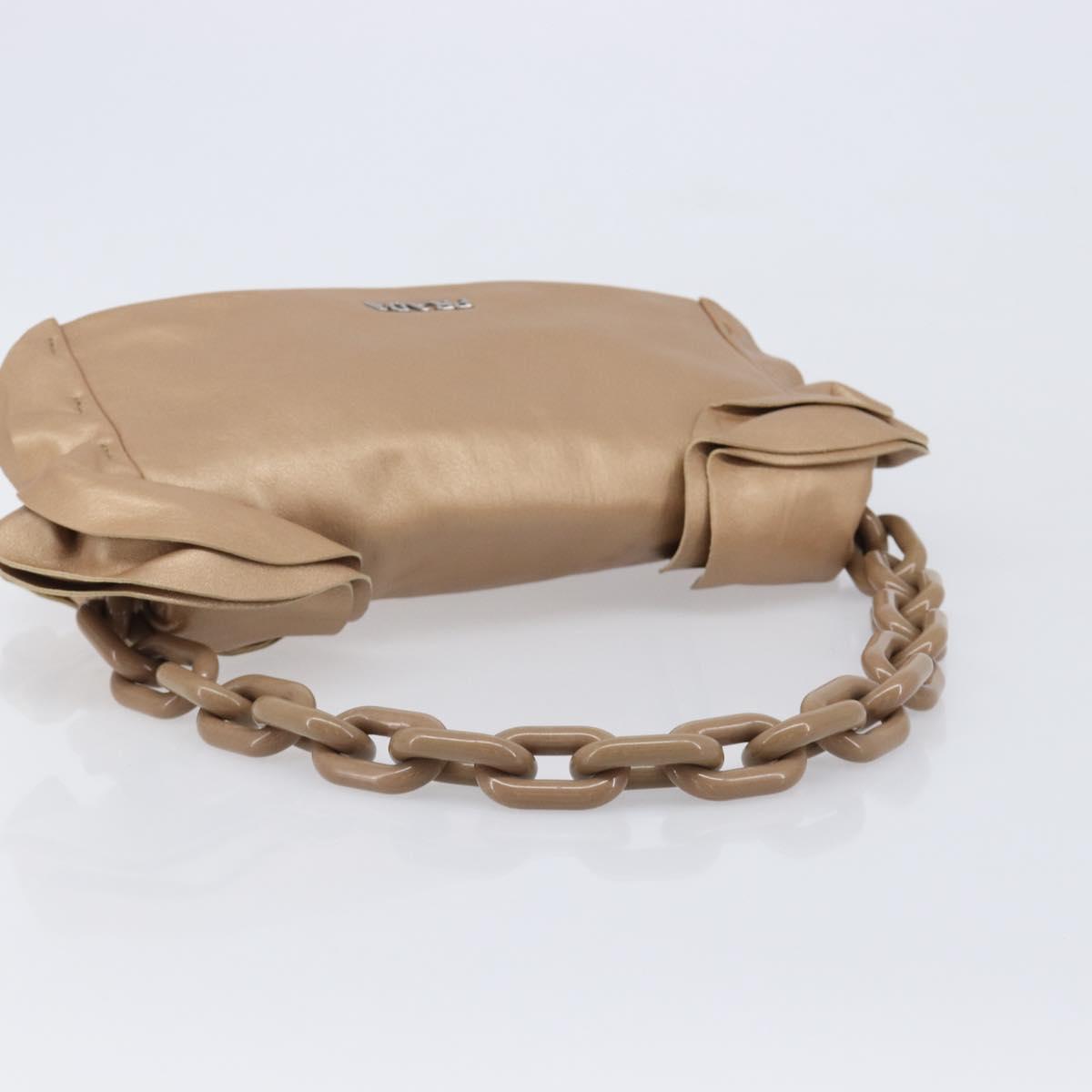 PRADA Chain Shoulder Bag Leather Gold Silver Auth 214757V