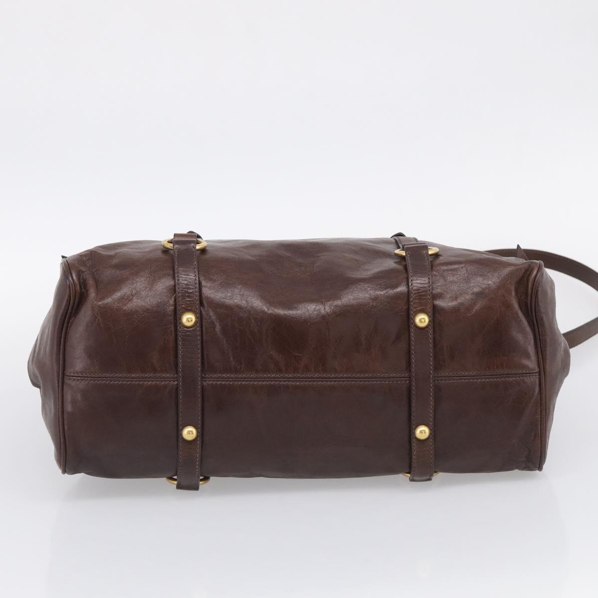 Miu Miu Vitellolux Hand Bag Leather 2way Brown Gold Auth 214793SAV