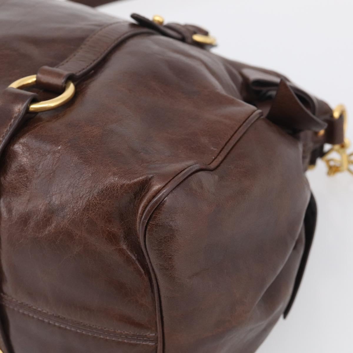 Miu Miu Vitellolux Hand Bag Leather 2way Brown Gold Auth 214793SAV