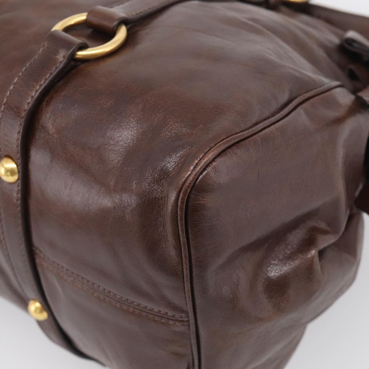 Miu Miu Vitellolux Hand Bag Leather 2way Brown Gold Auth 214793SAV
