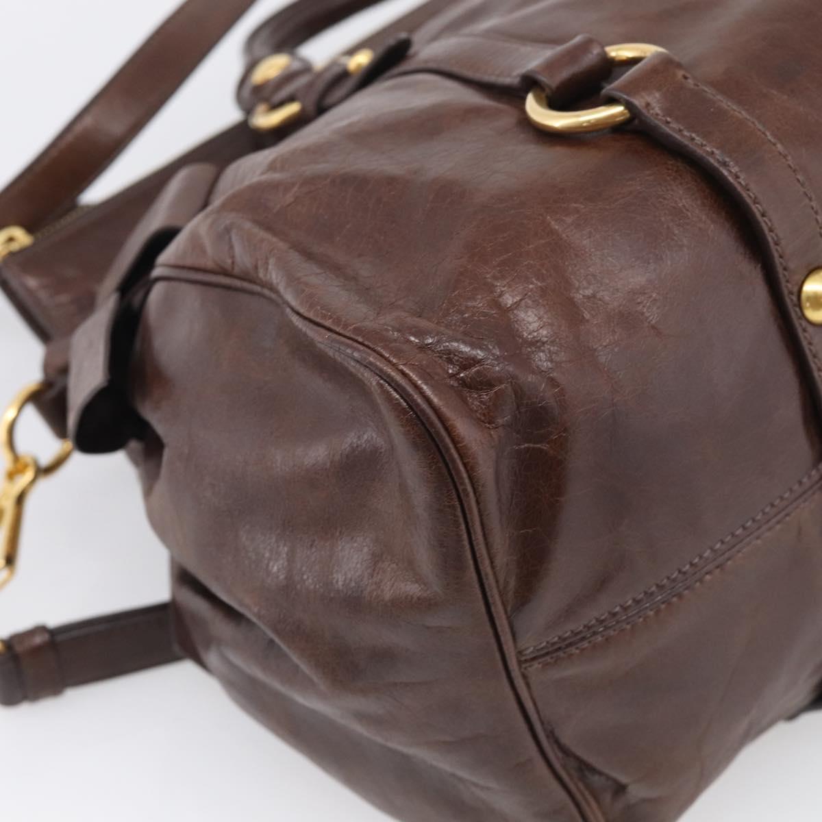 Miu Miu Vitellolux Hand Bag Leather 2way Brown Gold Auth 214793SAV