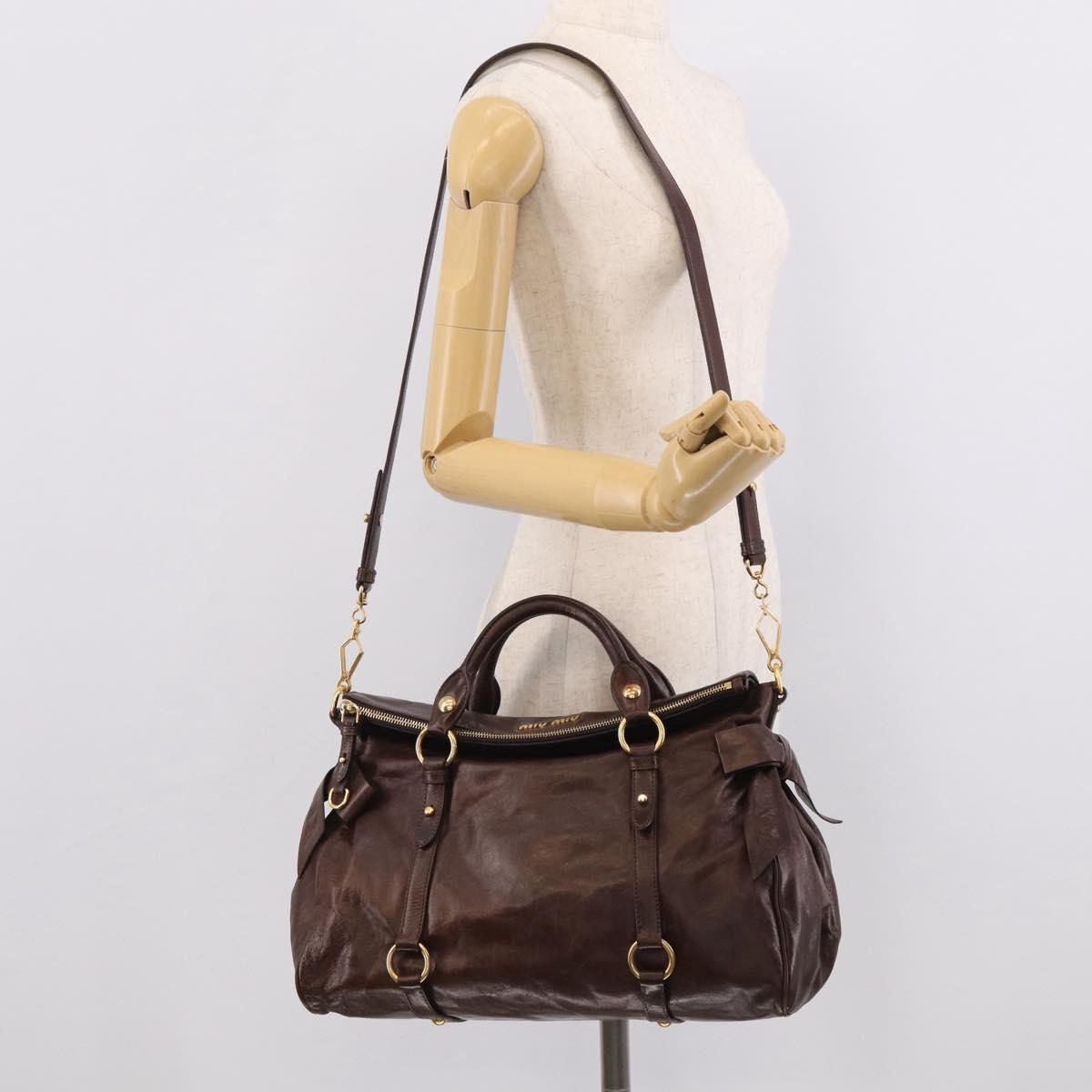 Miu Miu Vitellolux Hand Bag Leather 2way Brown Gold Auth 214793SAV