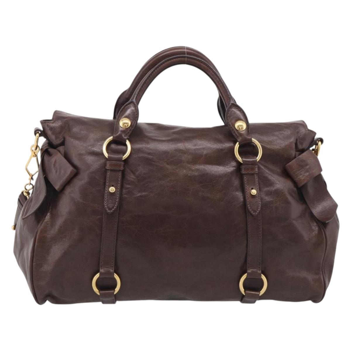 Miu Miu Vitellolux Hand Bag Leather 2way Brown Gold Auth 214793SAV