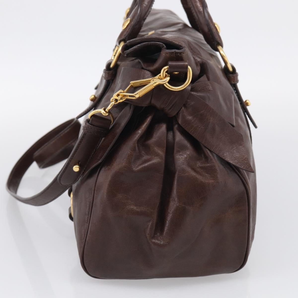 Miu Miu Vitellolux Hand Bag Leather 2way Brown Gold Auth 214793SAV