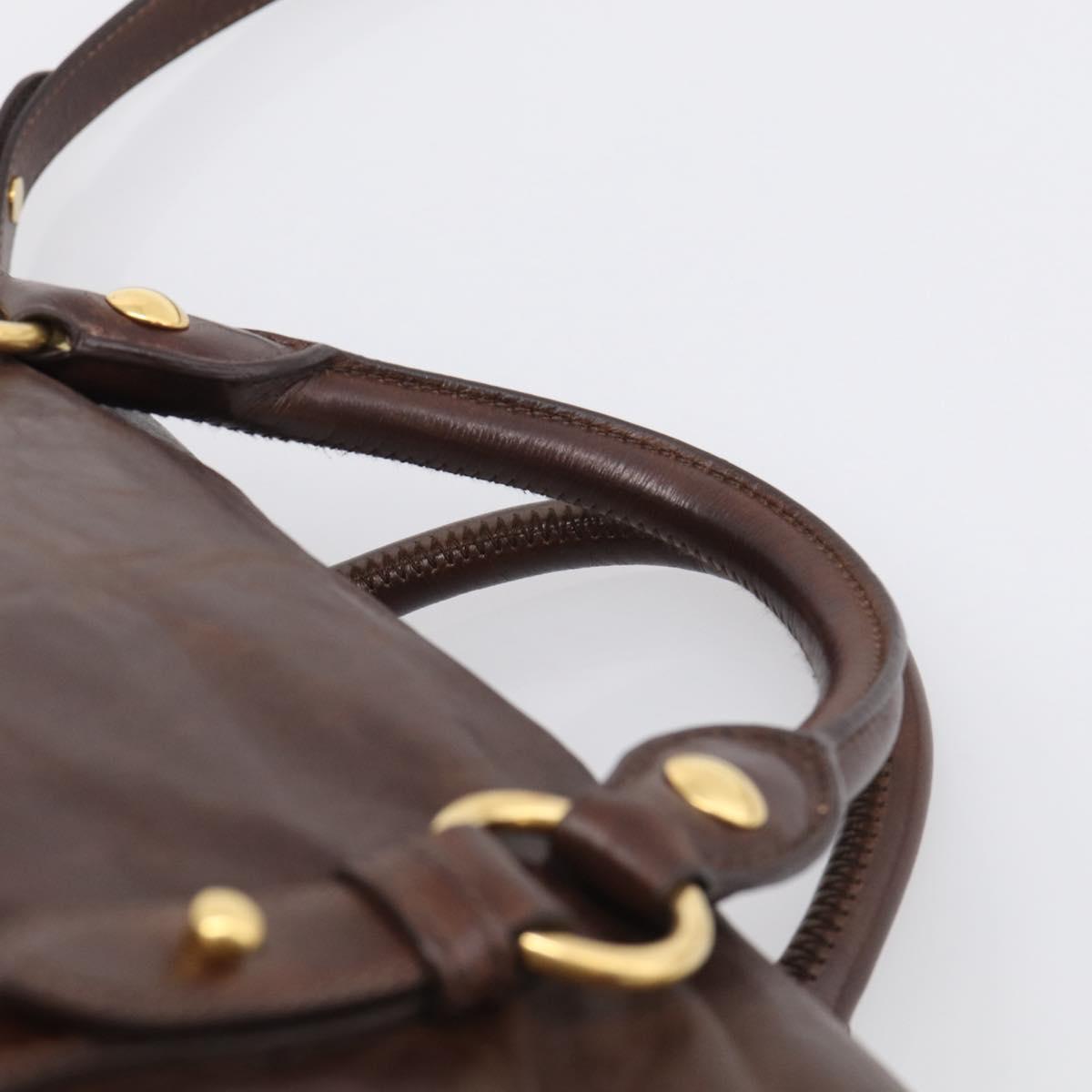 Miu Miu Vitellolux Hand Bag Leather 2way Brown Gold Auth 214793SAV