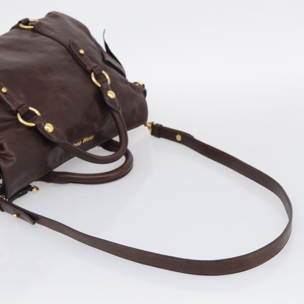 Miu Miu Vitellolux Hand Bag Leather 2way Brown Gold Auth 214793SAV