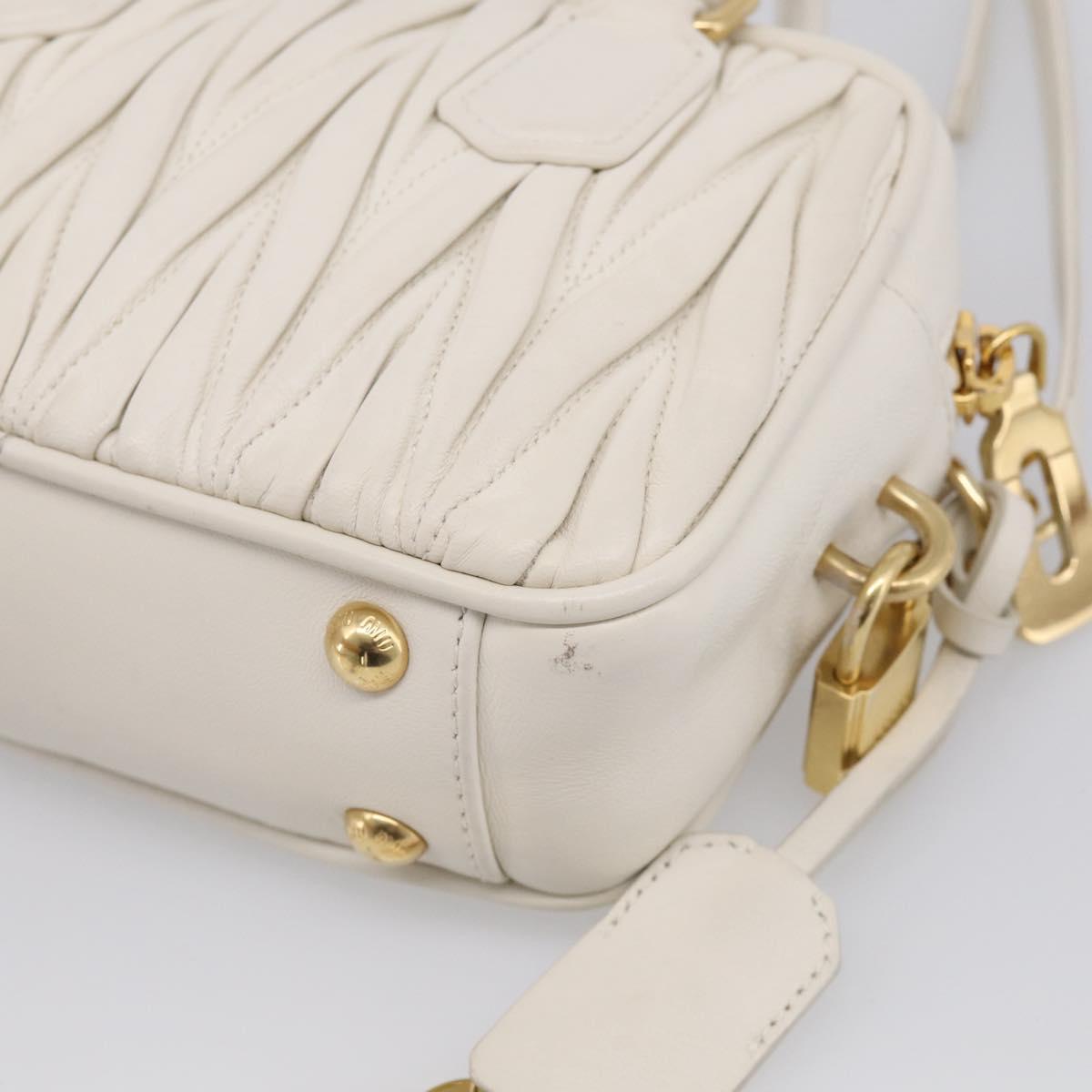 Miu Miu Matelasse Arkadi Hand Bag Leather 2way White Gold Auth 214802M
