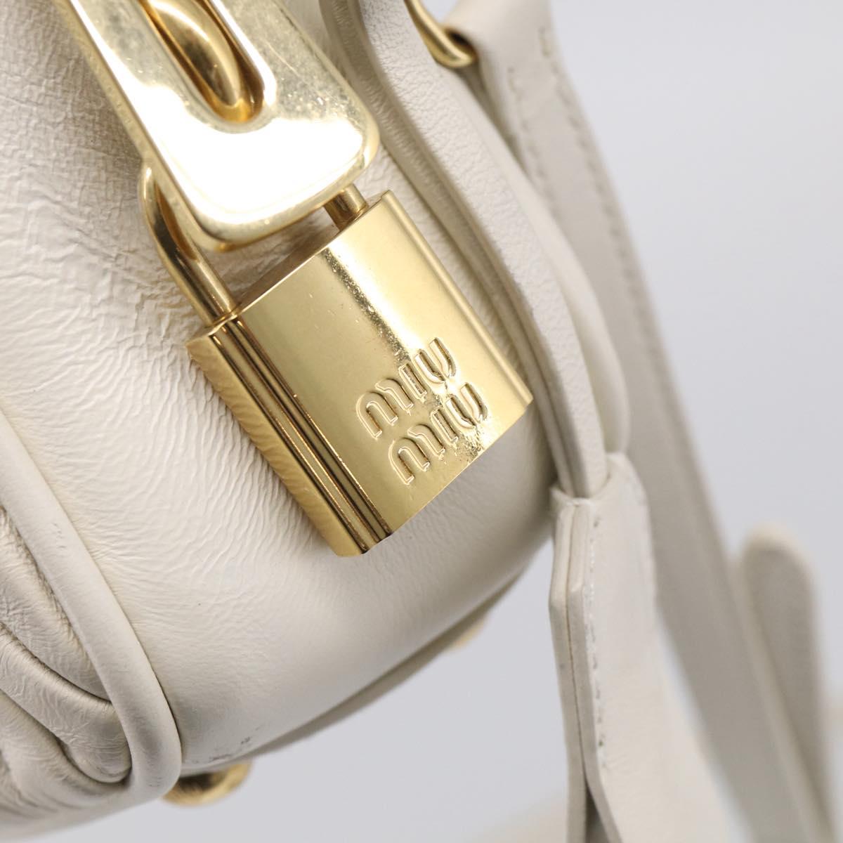 Miu Miu Matelasse Arkadi Hand Bag Leather 2way White Gold Auth 214802M