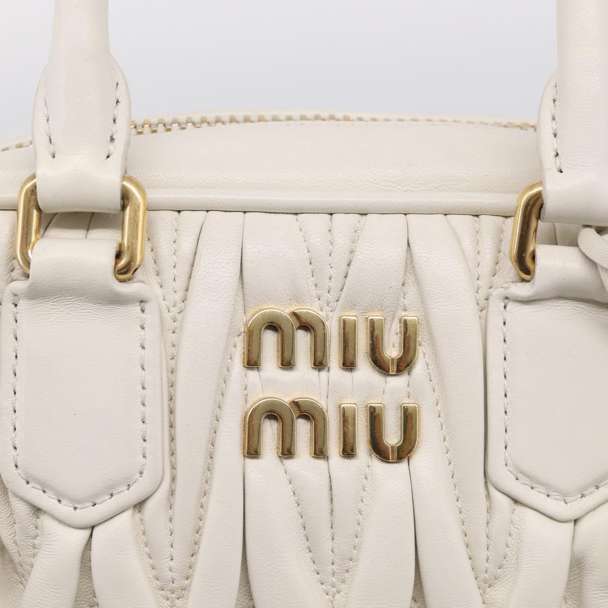 Miu Miu Matelasse Arkadi Hand Bag Leather 2way White Gold Auth 214802M