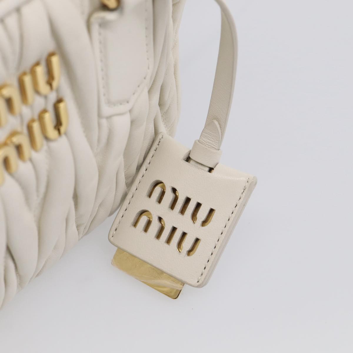 Miu Miu Matelasse Arkadi Hand Bag Leather 2way White Gold Auth 214802M