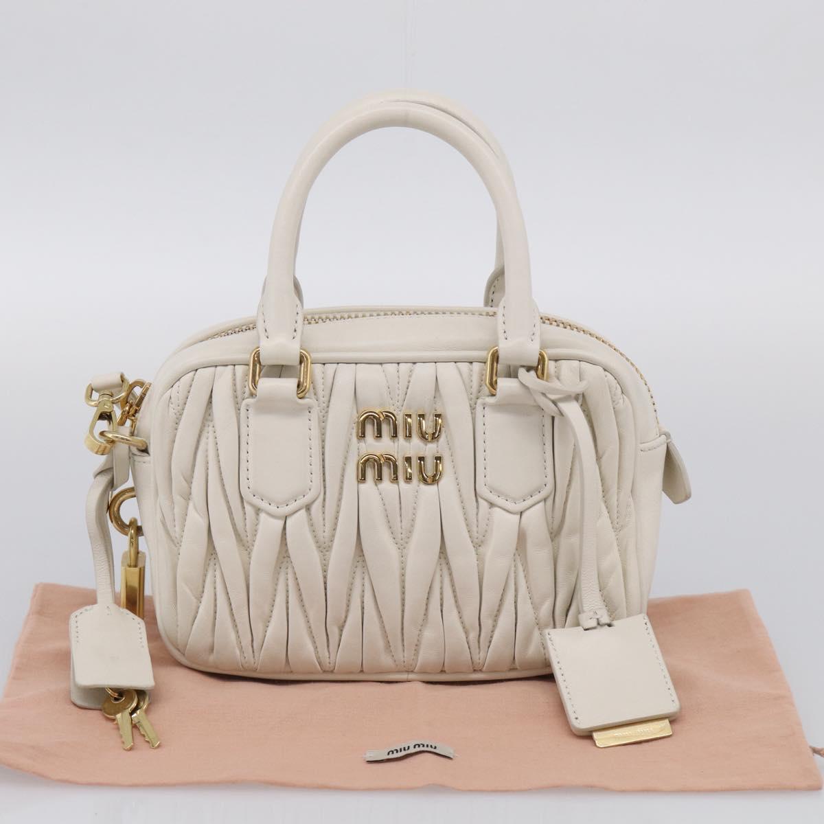 Miu Miu Matelasse Arkadi Hand Bag Leather 2way White Gold Auth 214802M