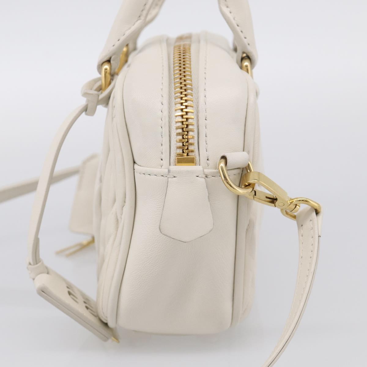 Miu Miu Matelasse Arkadi Hand Bag Leather 2way White Gold Auth 214802M