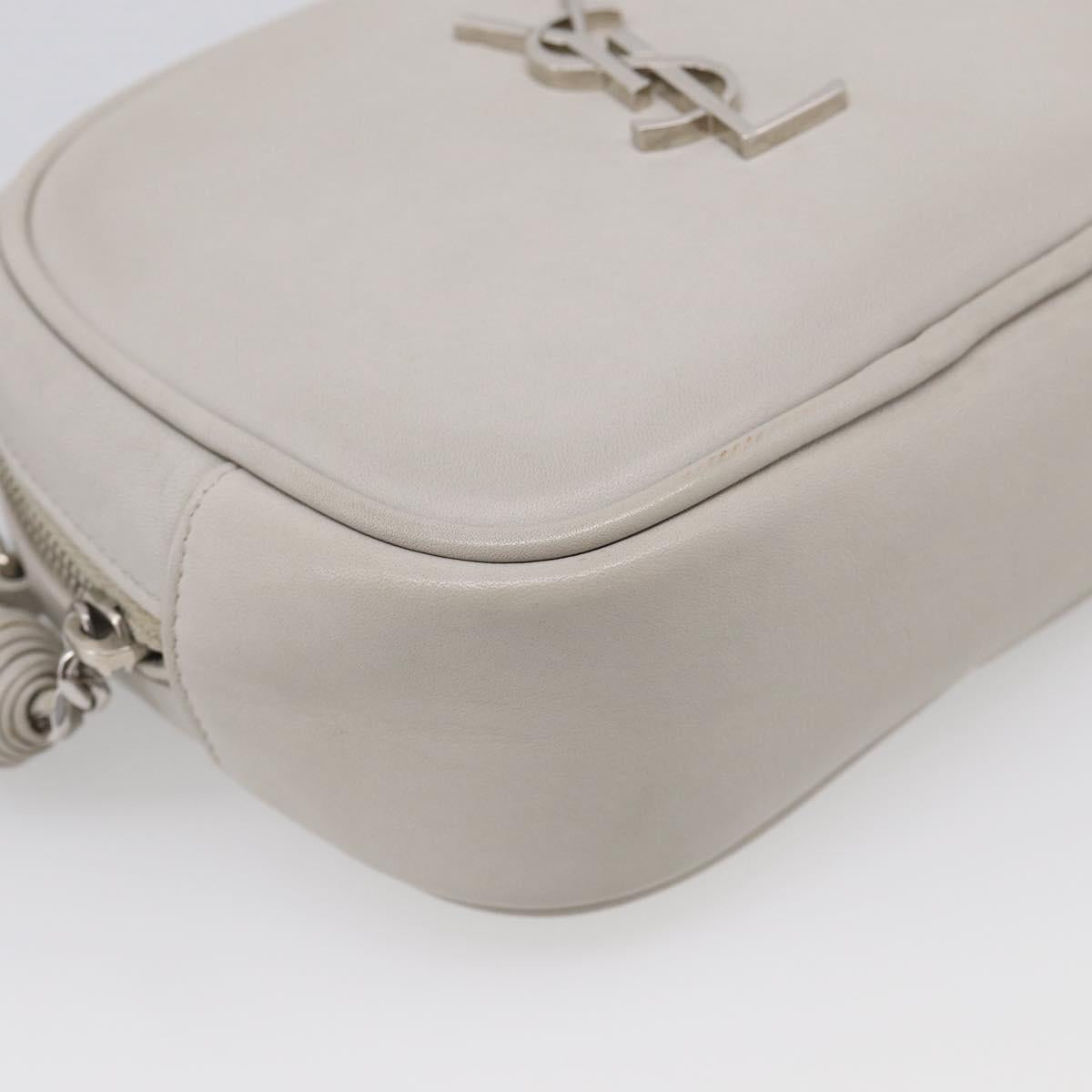 Saint Laurent Blogger Shoulder Bag Leather Ivory Silver Auth 214899V