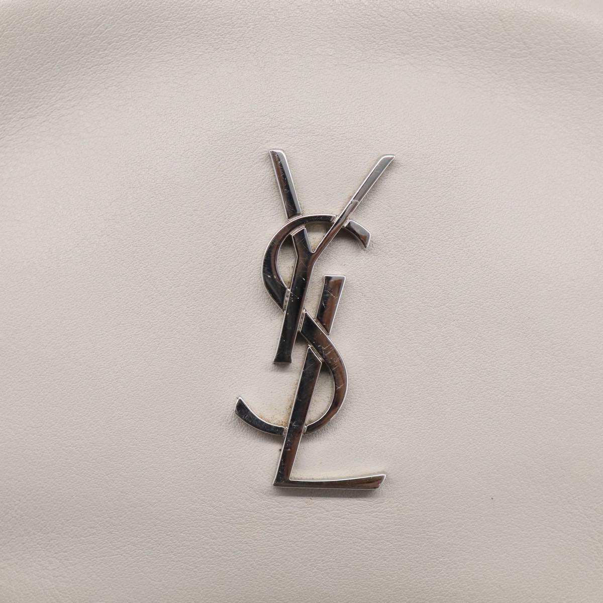 Saint Laurent Blogger Shoulder Bag Leather Ivory Silver Auth 214899V