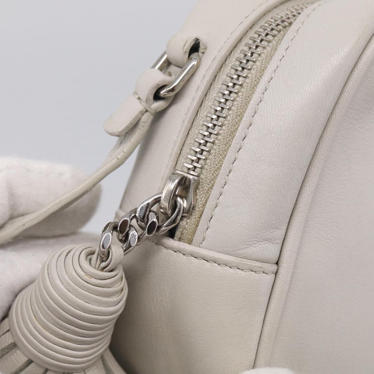 Saint Laurent Blogger Shoulder Bag Leather Ivory Silver Auth 214899V