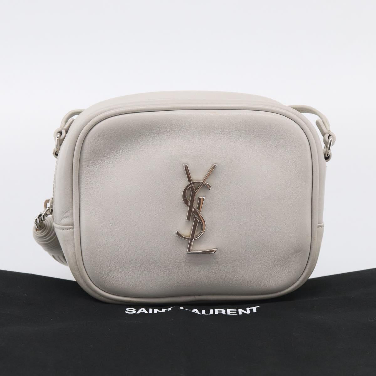 Saint Laurent Blogger Shoulder Bag Leather Ivory Silver Auth 214899V