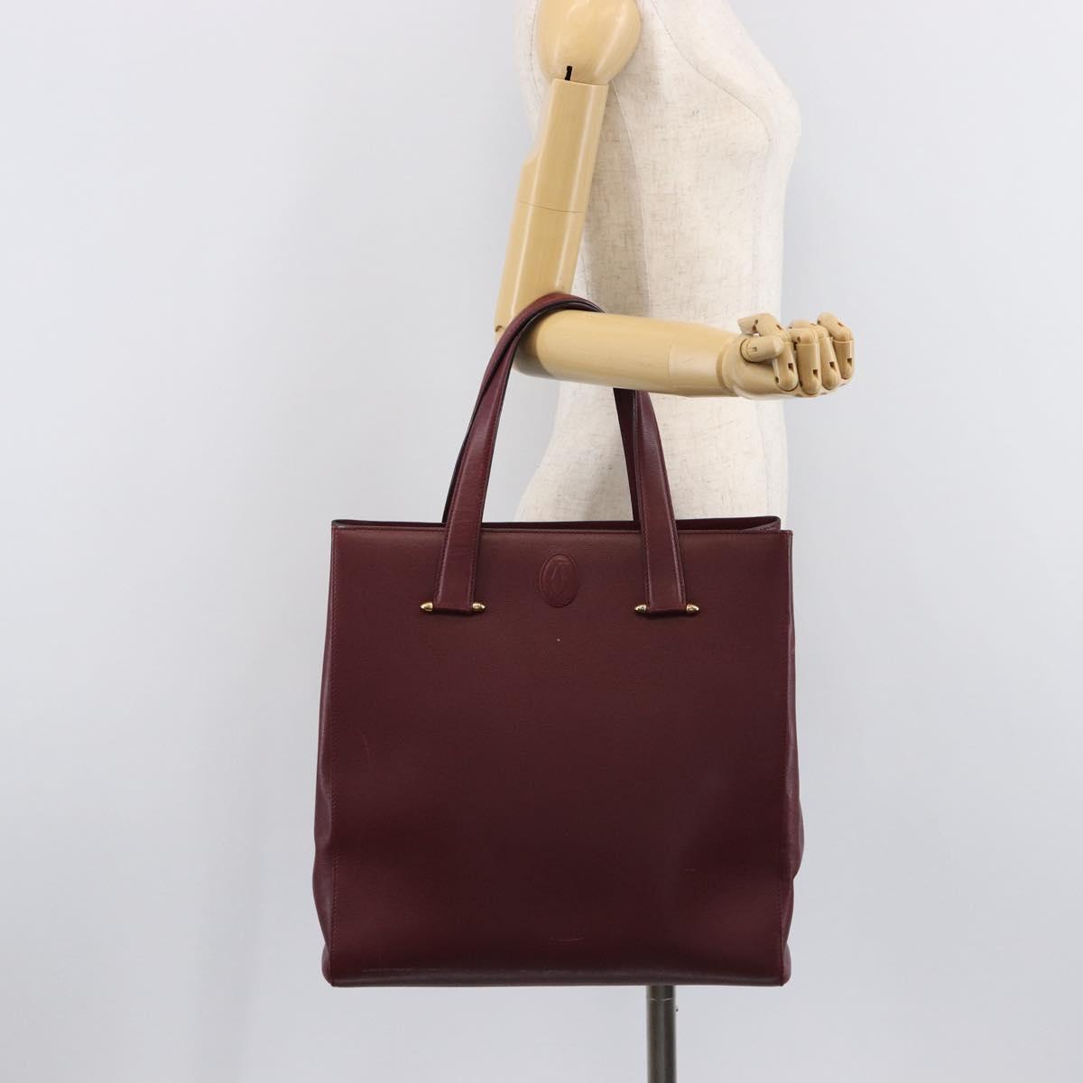 Cartier Must Line Tote Bag Leather Bordeaux Gold Auth 214910A