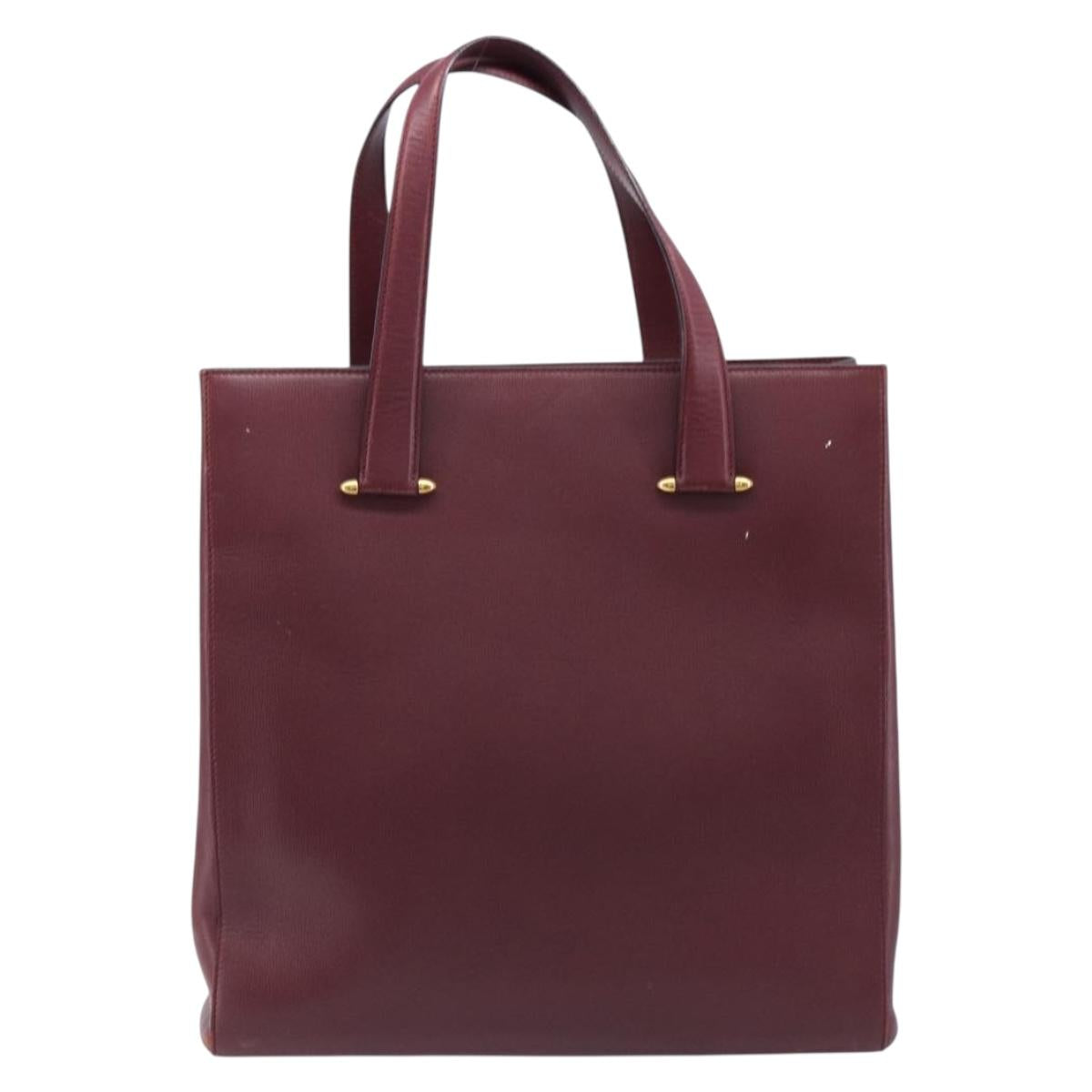Cartier Must Line Tote Bag Leather Bordeaux Gold Auth 214910A