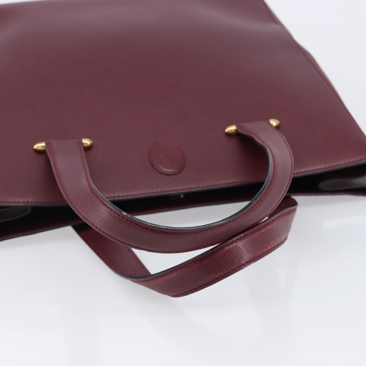 Cartier Must Line Tote Bag Leather Bordeaux Gold Auth 214910A