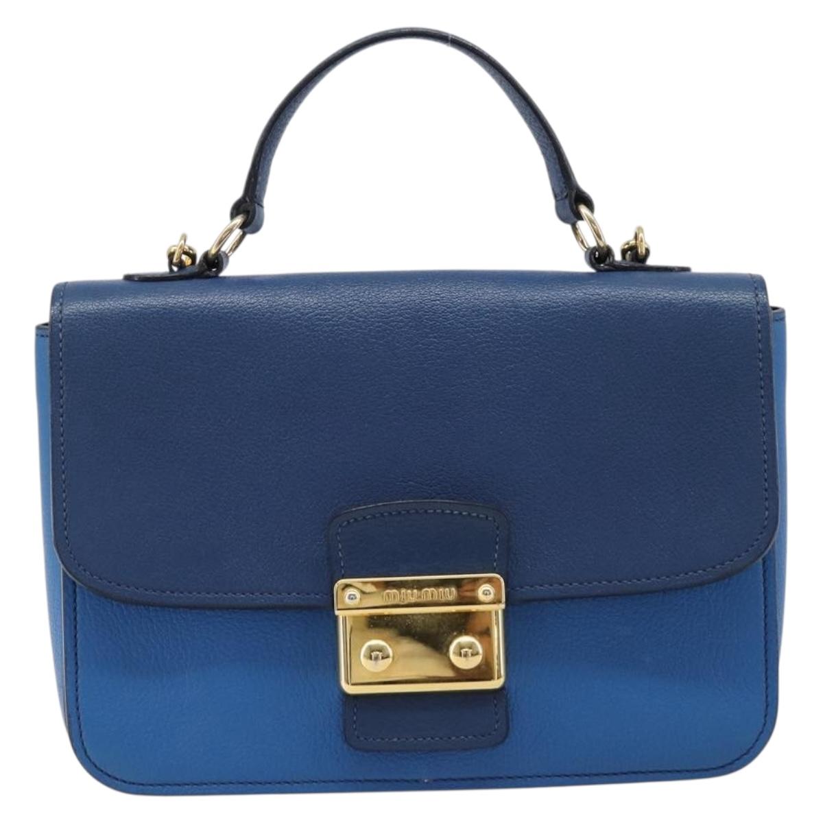 Miu Miu Madras Hand Bag Leather 2way Blue Gold Auth 214912A