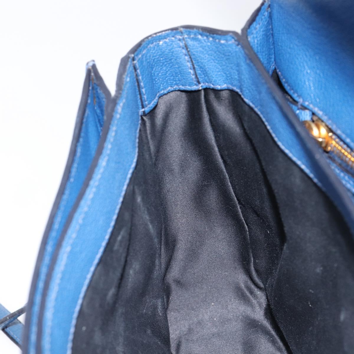 Miu Miu Madras Hand Bag Leather 2way Blue Gold Auth 214912A