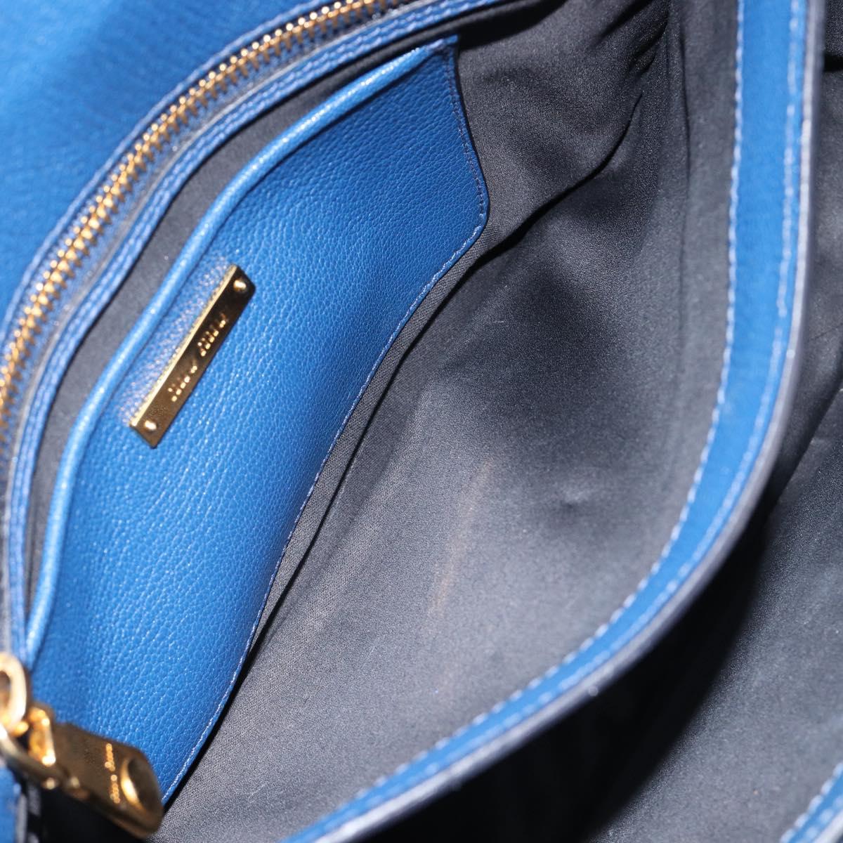 Miu Miu Madras Hand Bag Leather 2way Blue Gold Auth 214912A