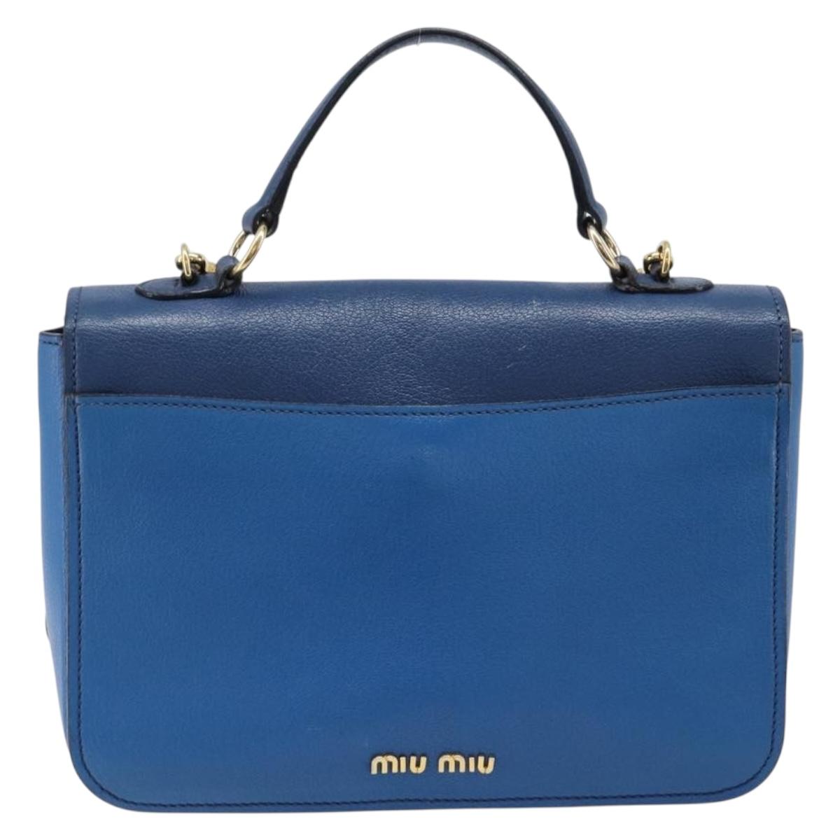 Miu Miu Madras Hand Bag Leather 2way Blue Gold Auth 214912A
