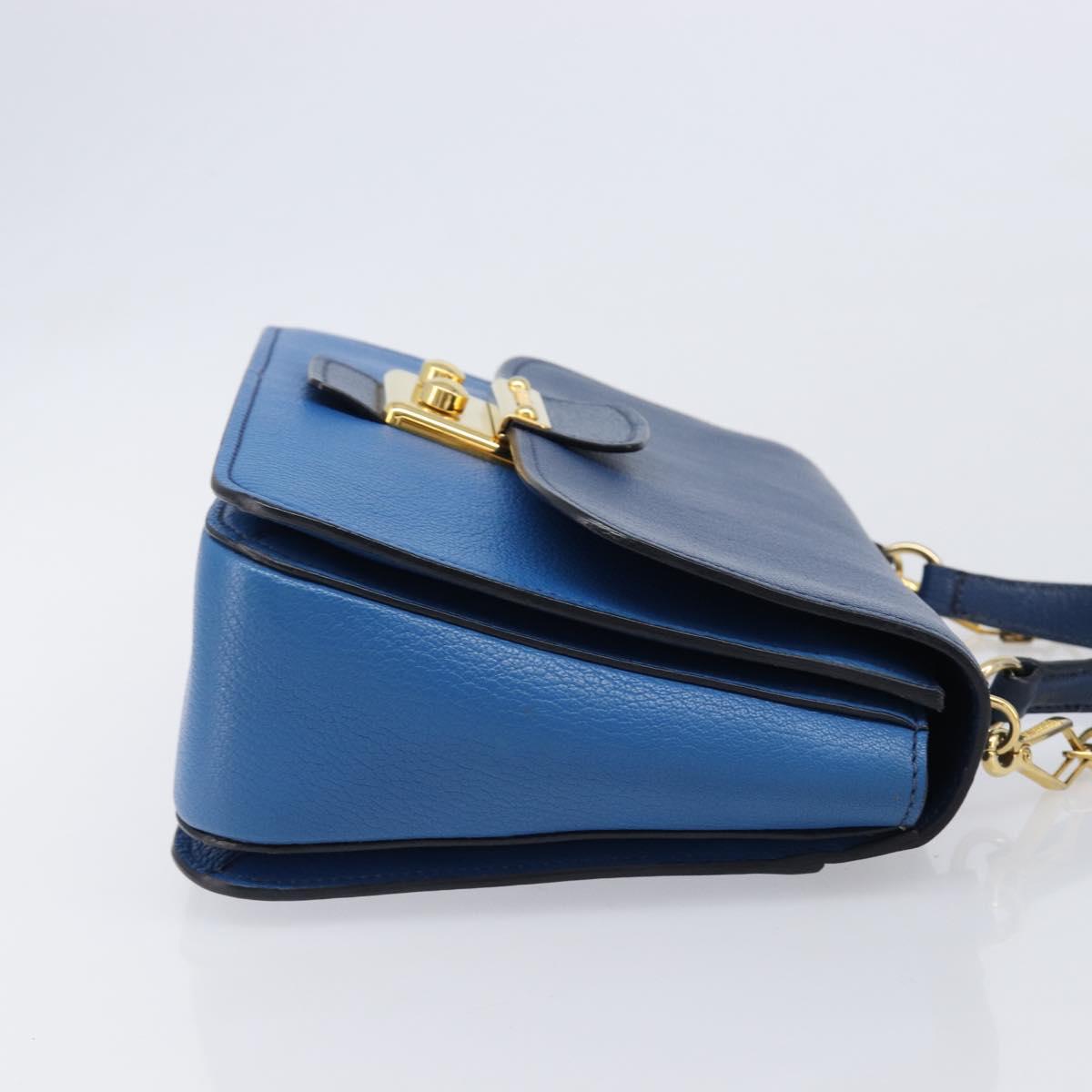Miu Miu Madras Hand Bag Leather 2way Blue Gold Auth 214912A