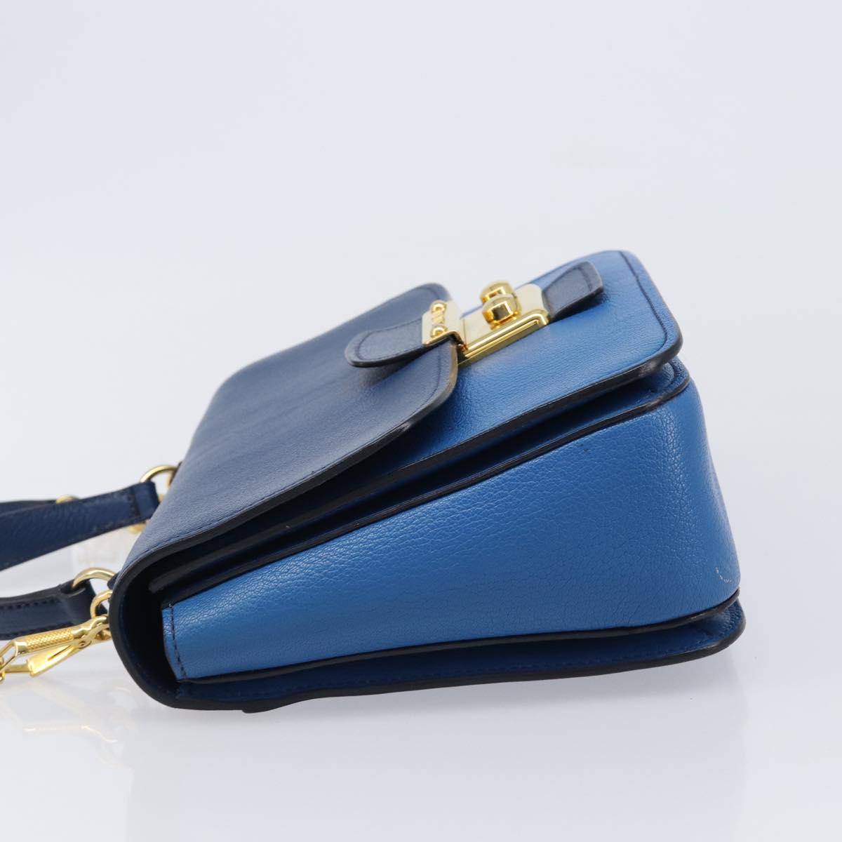 Miu Miu Madras Hand Bag Leather 2way Blue Gold Auth 214912A