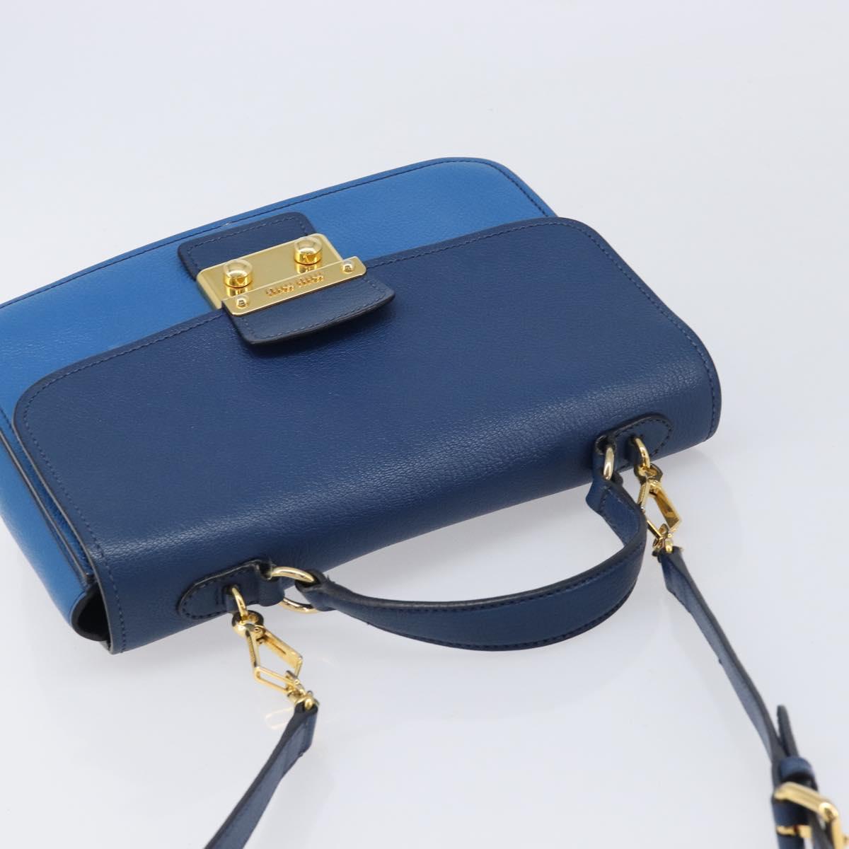 Miu Miu Madras Hand Bag Leather 2way Blue Gold Auth 214912A