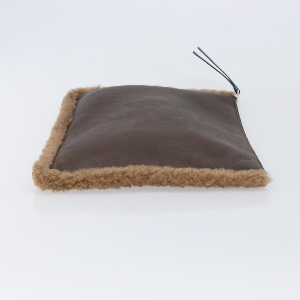 LOEWE Clutch Bag Leather Mouton Brown Silver Auth 214913A