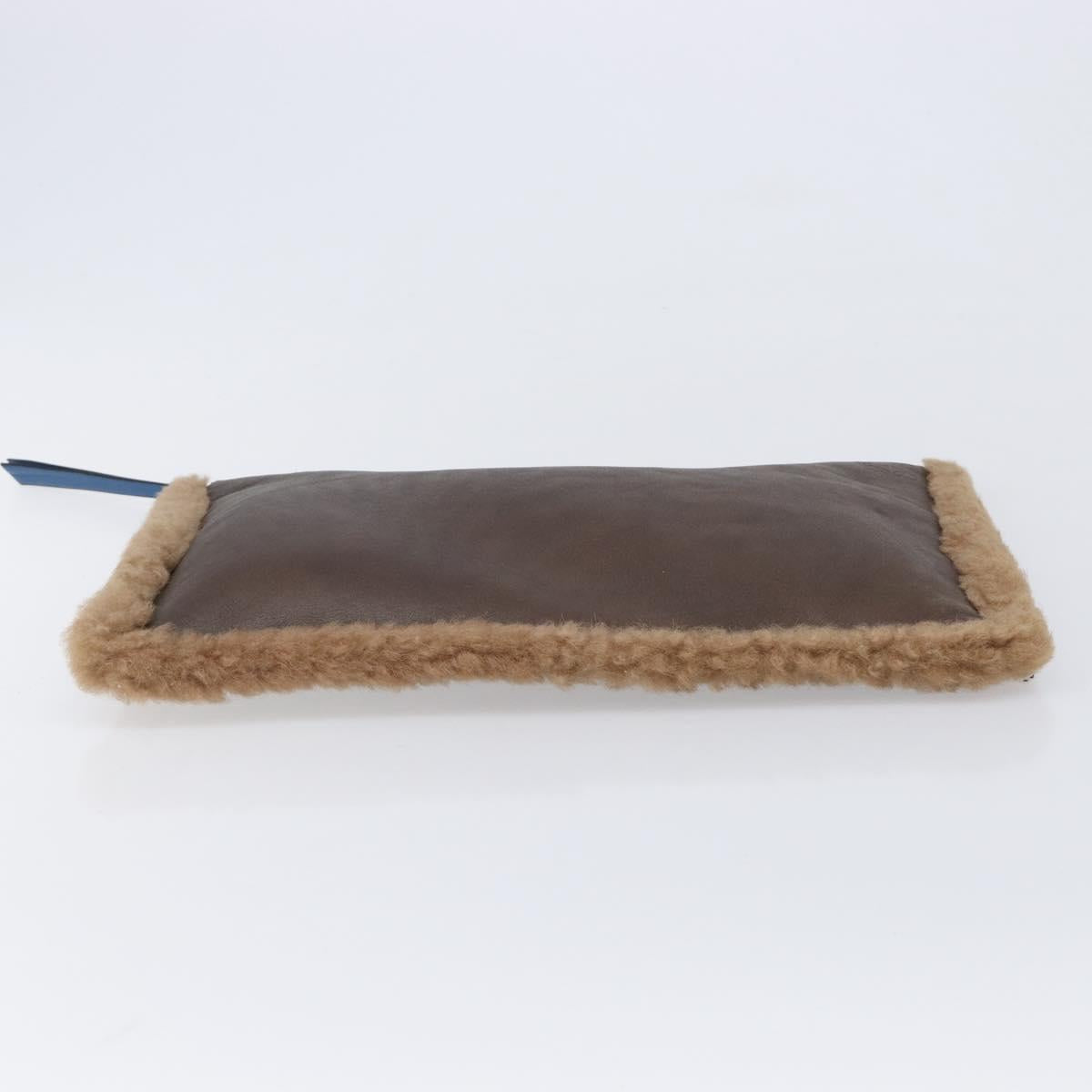 LOEWE Clutch Bag Leather Mouton Brown Silver Auth 214913A