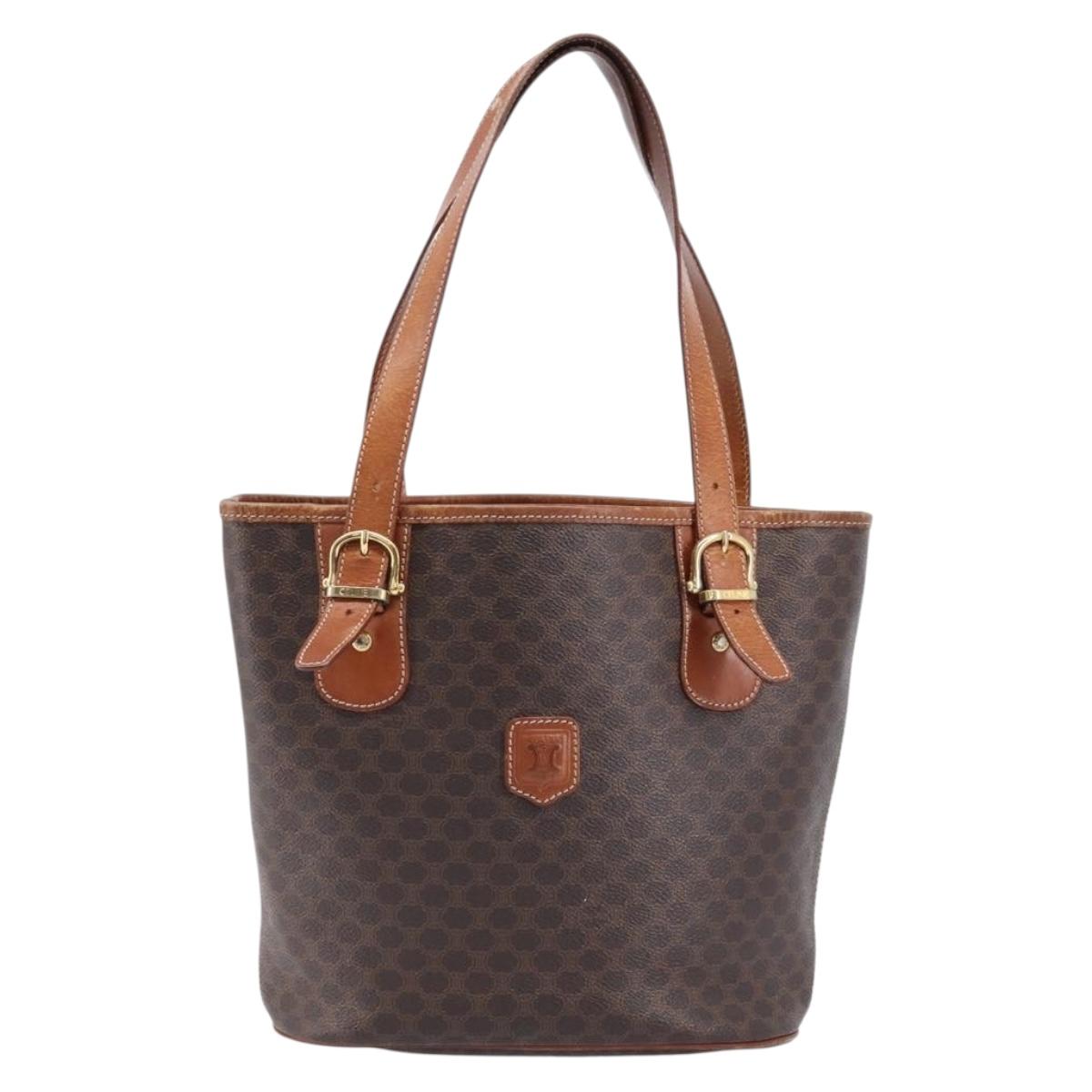 CELINE Macadam Canvas Tote Bag PVC Leather Brown Gold Auth 214916