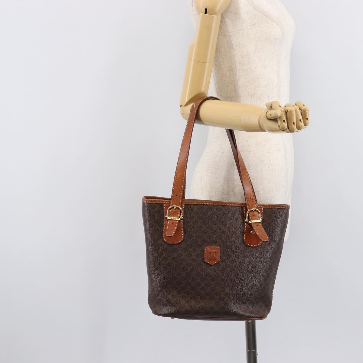 CELINE Macadam Canvas Tote Bag PVC Leather Brown Gold Auth 214916