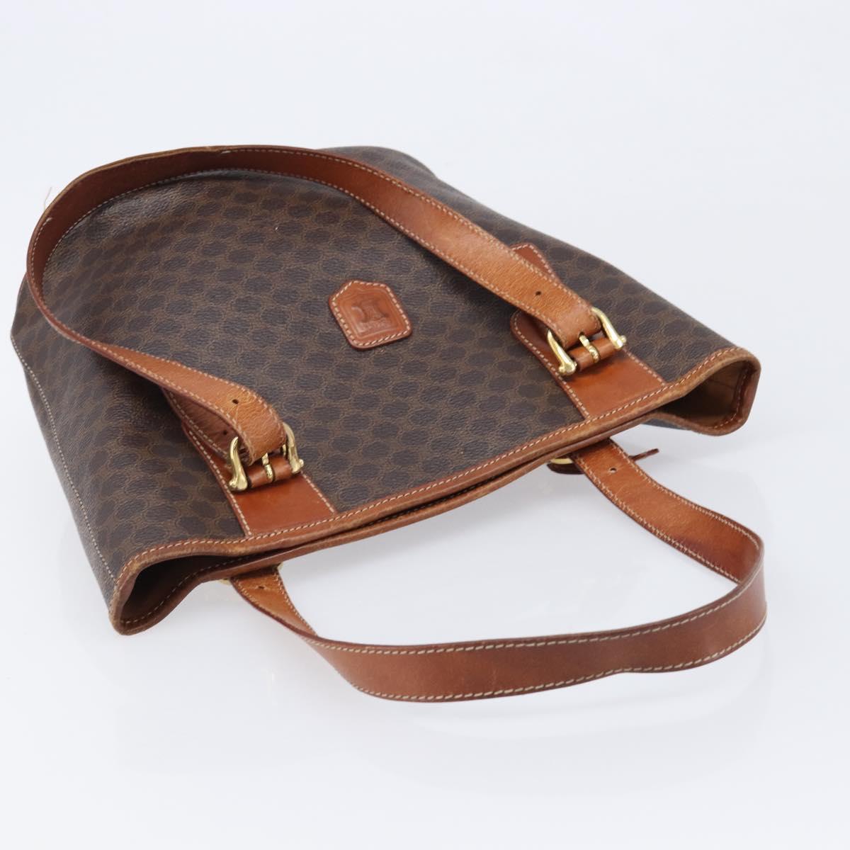 CELINE Macadam Canvas Tote Bag PVC Leather Brown Gold Auth 214916