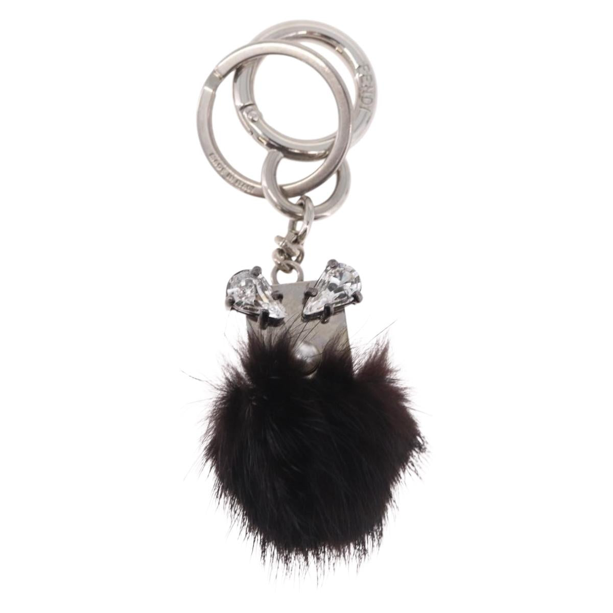 FENDI Key Holder metal Black Silver Auth 214917M